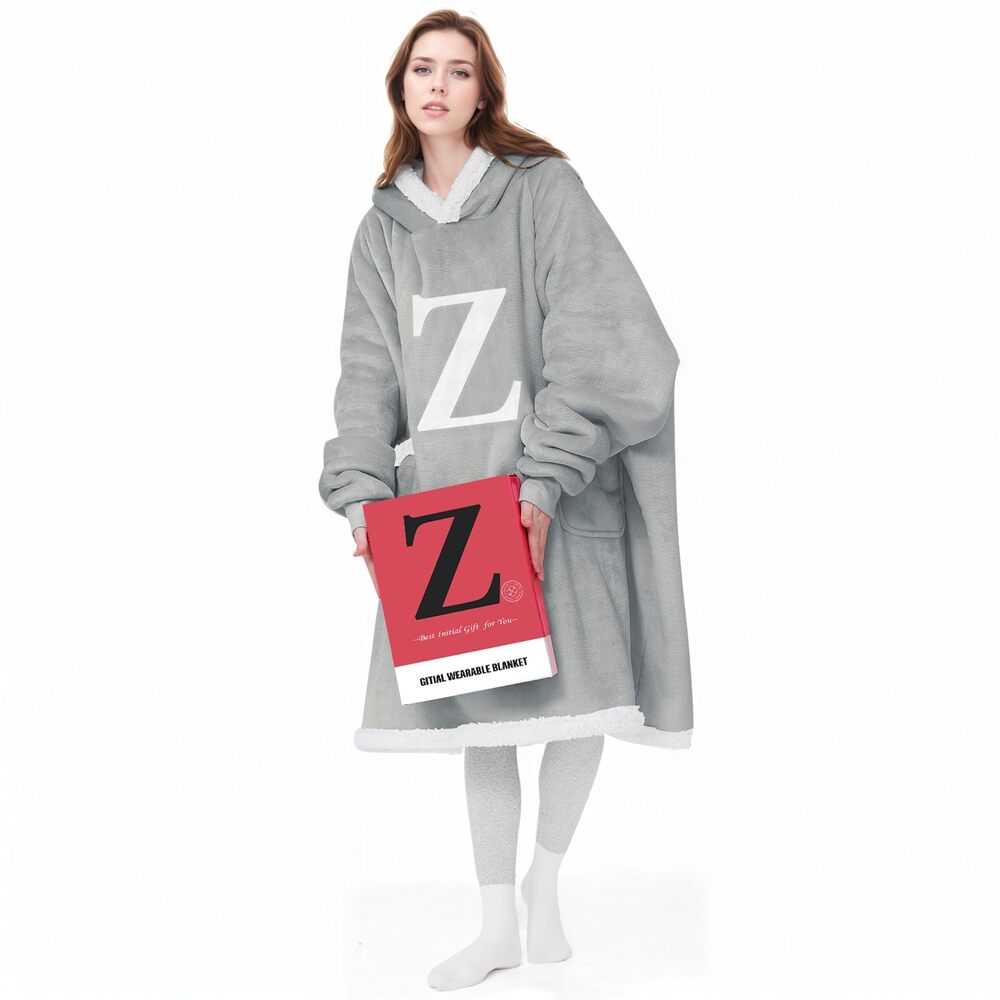 8936 Wearable Blanket Hoodie with Letter A-Z - Oversized Sweatshirt Blanket